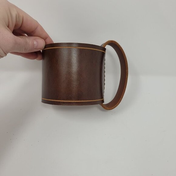 Colored Red Leather Goods Handmade in Colorado leather cup sleeve with handle - Picture 8 of 9
